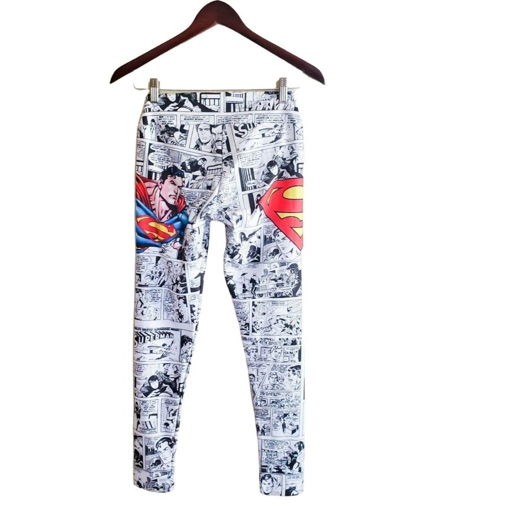 DC Comics Superman Womens Pants White S  Newspaper Print Leggings